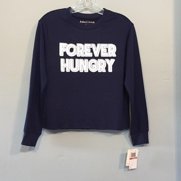 REBELLIOUS One Forever Hungry Pearly Graphic Long Sleeve Tee Women’s XS Cropped - Picture 3 of 8